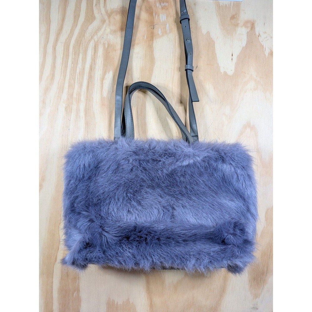 French Connection Purple Faux Fur Tote Bag with Crossbody Strap